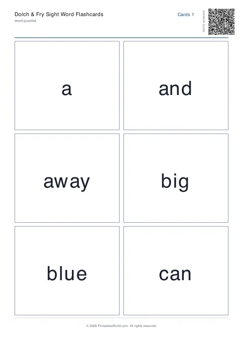 Free printable sight word flashcard deck — Dolch Pre-Primer — PDF download