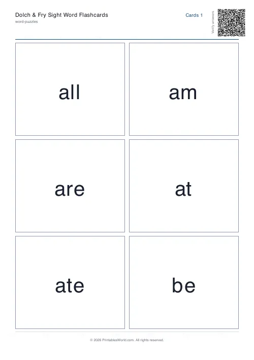Free printable sight word flashcard deck — Dolch Primer — PDF download