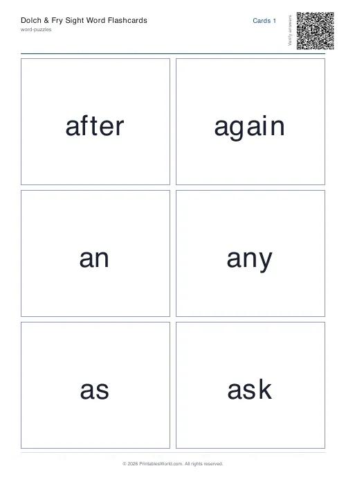 Free printable sight word flashcard deck — Dolch First Grade — PDF download