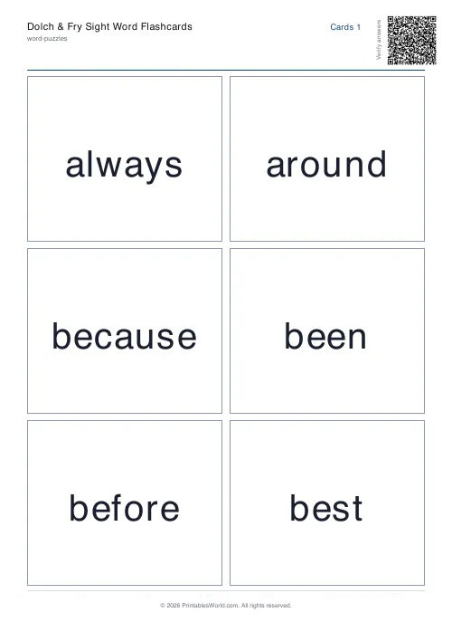 Free printable sight word flashcard deck — Dolch Second Grade — PDF download