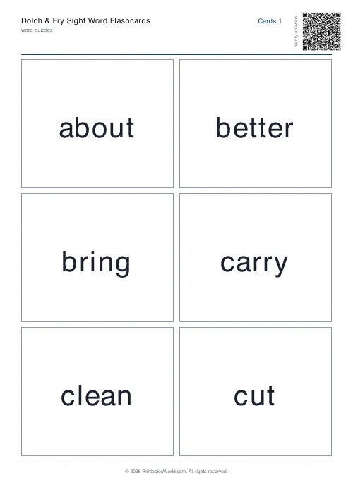 Free printable sight word flashcard deck — Dolch Third Grade — PDF download