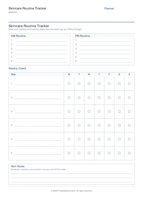 Free printable skincare routine tracker — PDF download