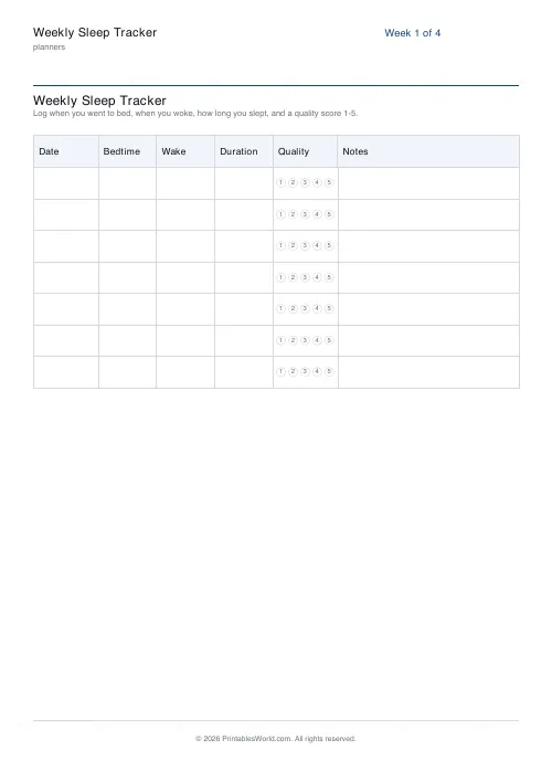 Free printable sleep tracker — 4 weeks — PDF download