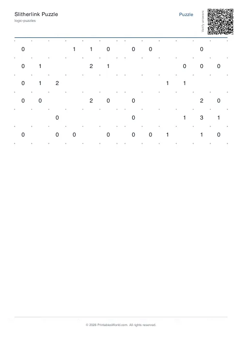 Free printable slitherlink puzzle — 6x6, with answer key — PDF download