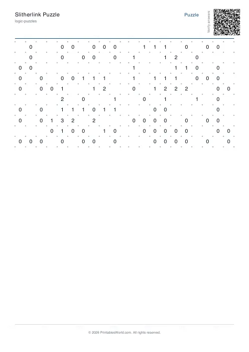 Free printable slitherlink puzzle — 10x10, with answer key — PDF download