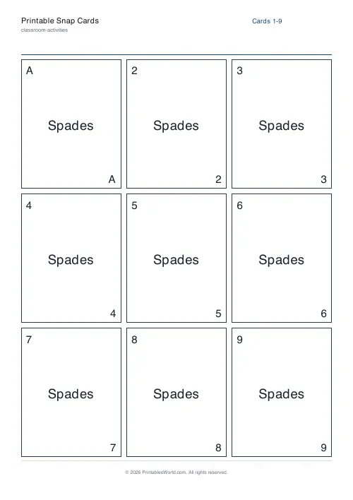Free printable snap card deck — Standard suits/ranks — PDF download