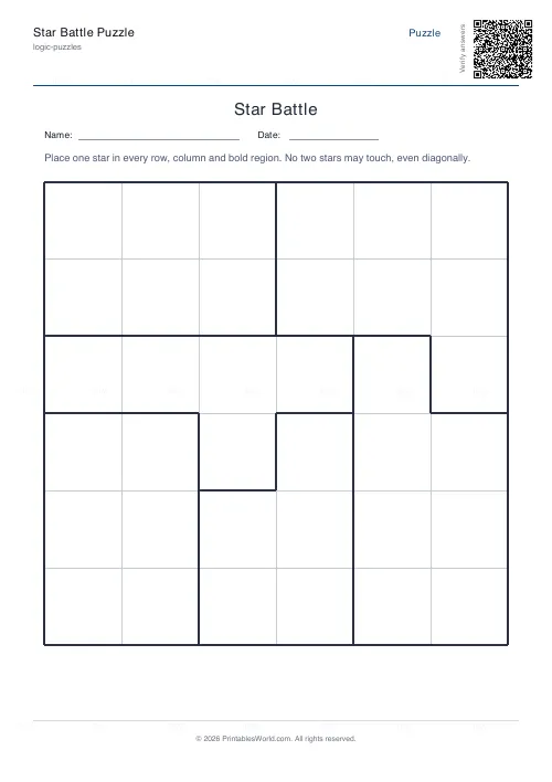 Free printable star battle puzzle (Easy), PDF download