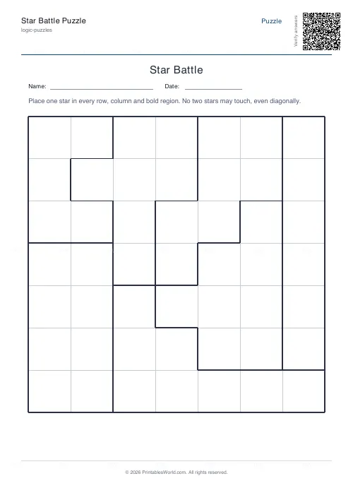 Free printable star battle puzzle (7x7, with answer key), PDF download