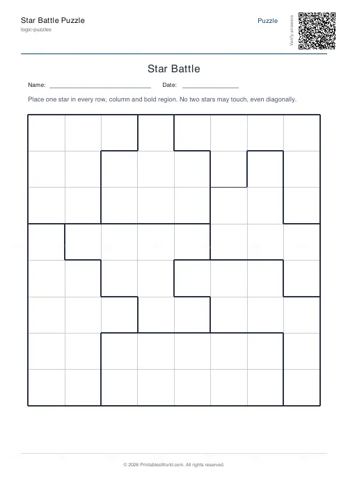 Free printable star battle puzzle (8x8, with answer key), PDF download