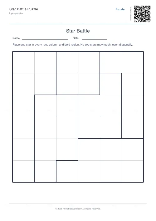 Free printable star battle puzzle (Medium), PDF download