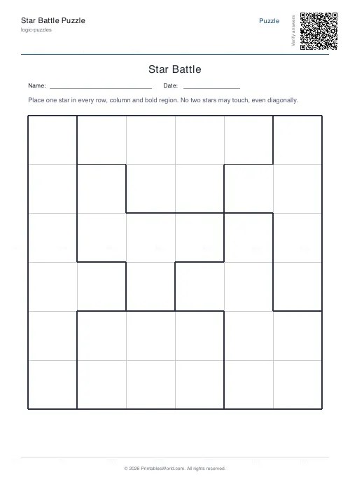 Free printable star battle puzzle (Hard), PDF download