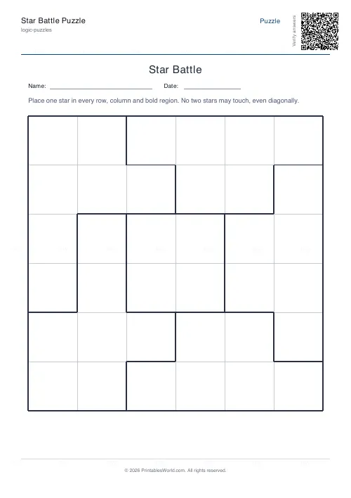 Free printable star battle puzzle (6x6), PDF download