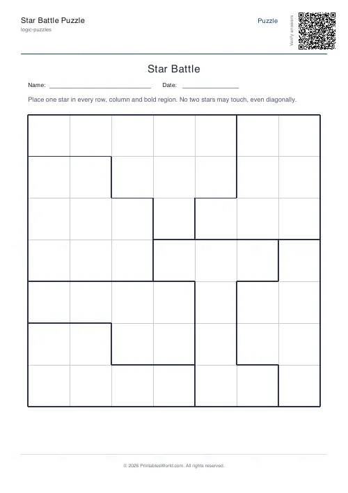 Free printable star battle puzzle (7x7), PDF download