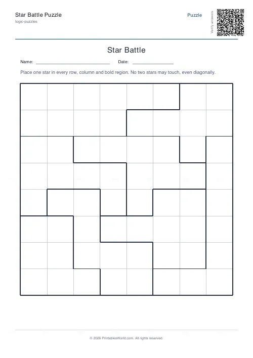Free printable star battle puzzle (8x8), PDF download