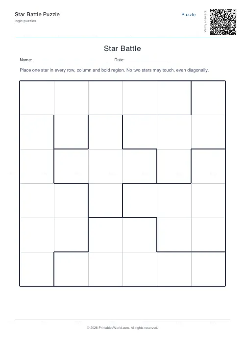 Free printable star battle puzzle (Easy, with answer key), PDF download