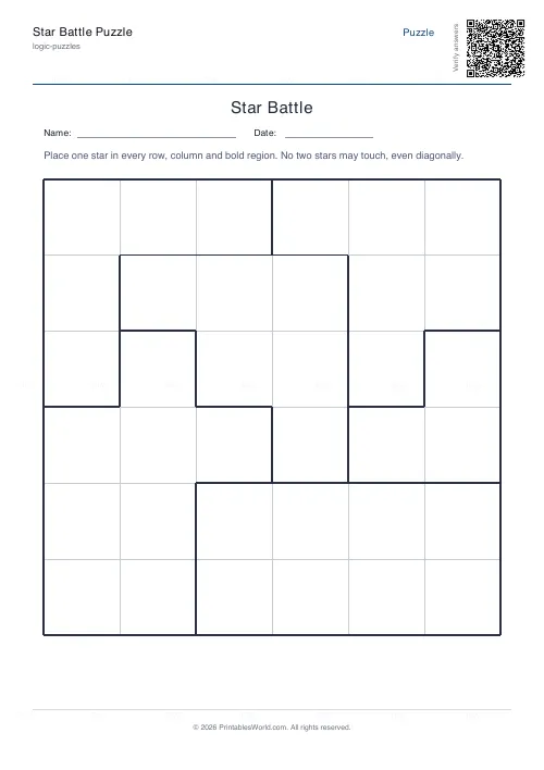 Free printable star battle puzzle (Medium, with answer key), PDF download