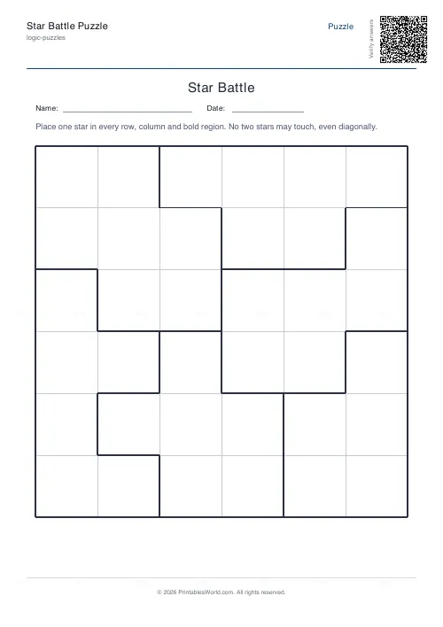Free printable star battle puzzle (Hard, with answer key), PDF download