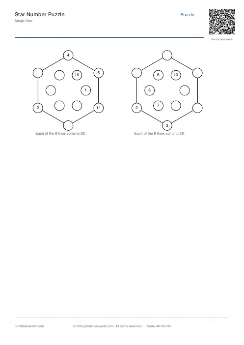 Free printable star Number Puzzle PDF — sheet 7