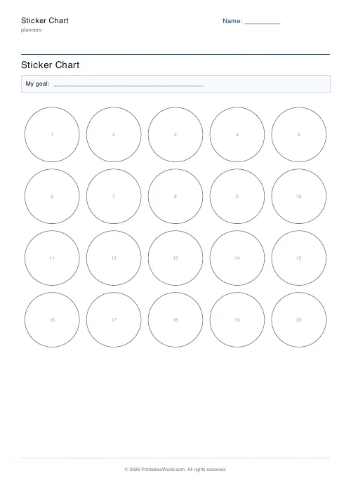 Free printable sticker chart — 20 slots — PDF download