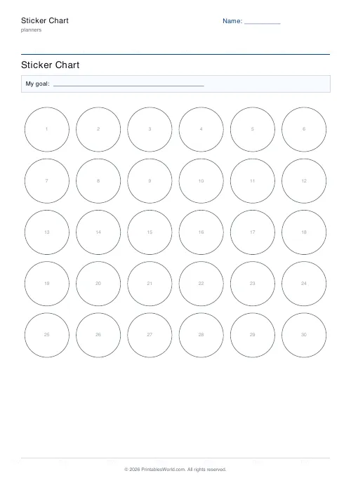 Free printable sticker chart — 30 slots — PDF download
