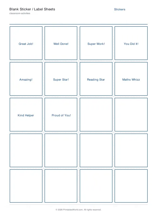 Free printable reward sticker sheet — Reward stickers (20) — PDF download