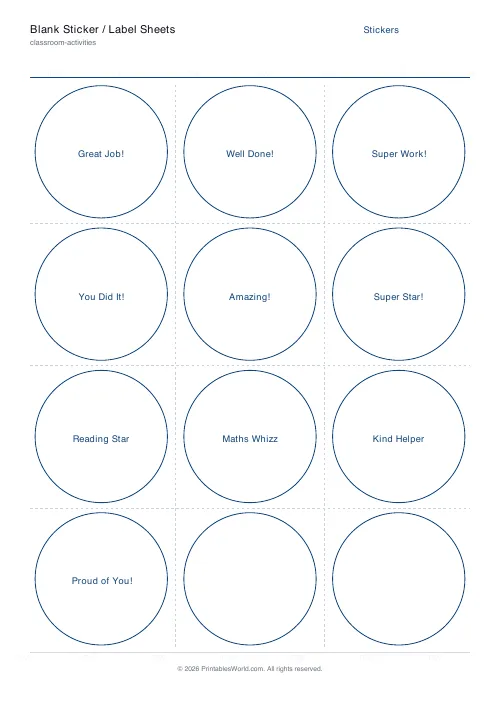 Free printable reward sticker sheet — Round (12/sheet) — PDF download