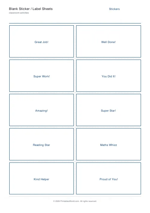 Free printable reward sticker sheet — Labels (10/sheet) — PDF download