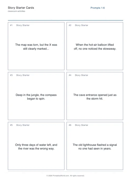 Free printable story starter cards — Adventure — PDF download