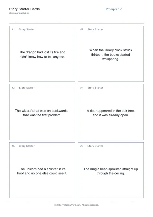 Free printable story starter cards — Fantasy — PDF download