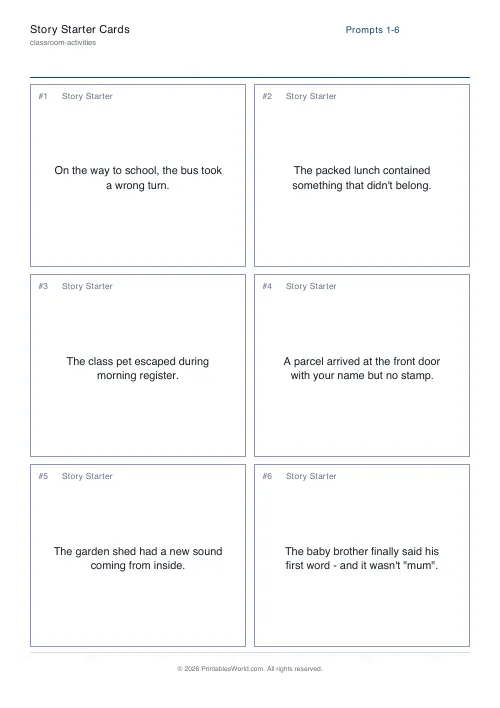 Free printable story starter cards — Everyday — PDF download