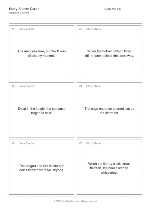 Free printable story starter cards — 24 — PDF download