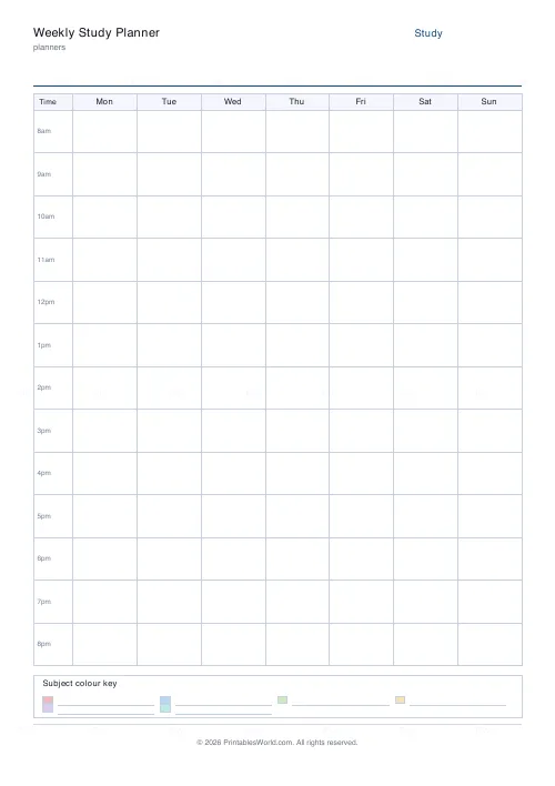 Free printable study planner (Monday start), PDF download