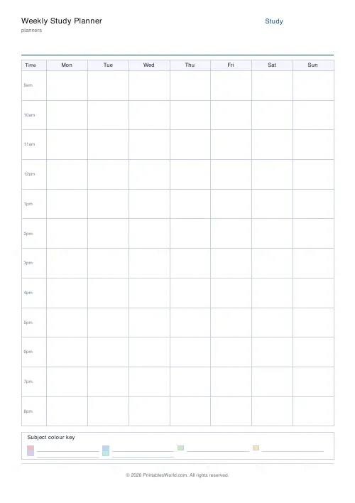 Free printable study planner (From 9am), PDF download