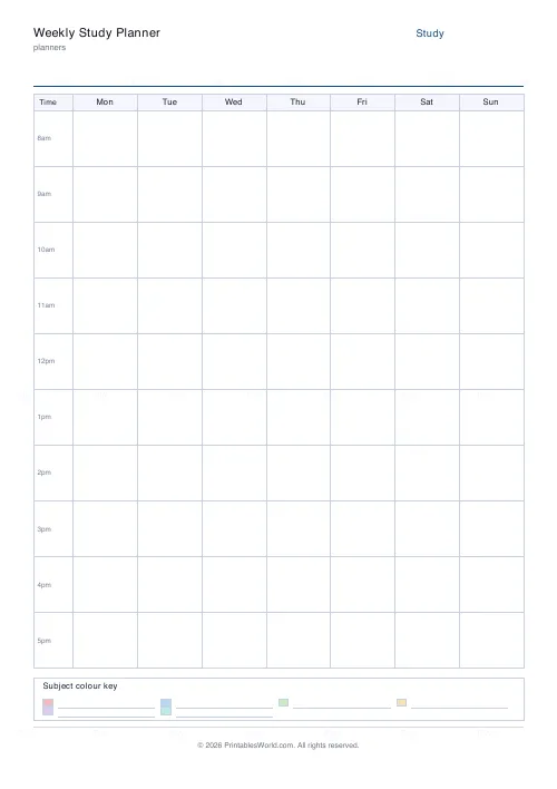 Free printable study planner (Until 6pm), PDF download