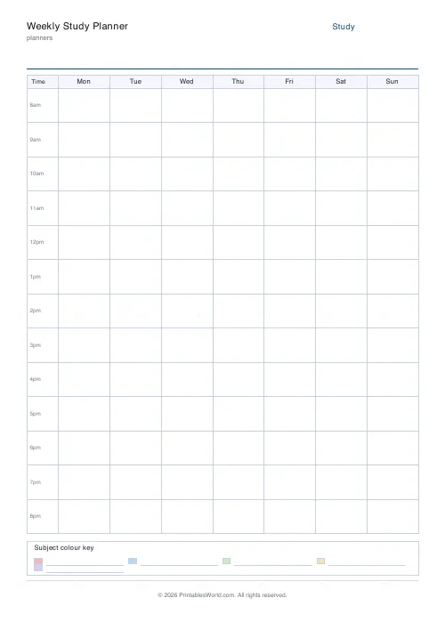 Free printable study planner (5 subjects), PDF download