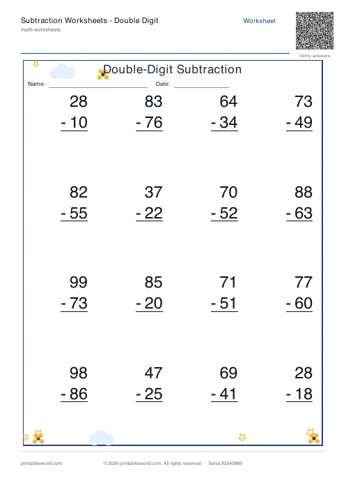 Free printable subtraction Worksheets — Double Digit PDF — sheet 11