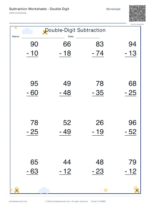 Free printable subtraction Worksheets — Double Digit PDF — sheet 2