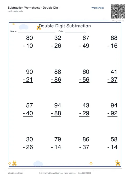 Free printable subtraction Worksheets — Double Digit PDF — sheet 4