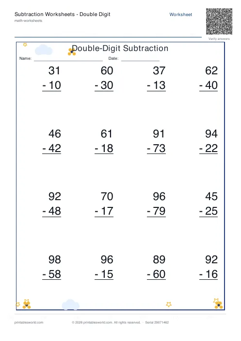 Free printable subtraction Worksheets — Double Digit PDF — sheet 5