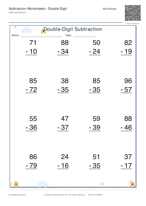 Free printable subtraction Worksheets — Double Digit PDF — sheet 6