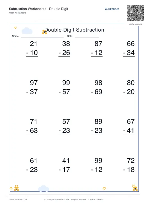Free printable subtraction Worksheets — Double Digit PDF — sheet 7