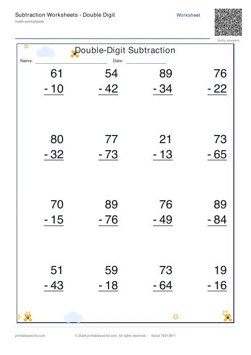 Free printable subtraction Worksheets — Double Digit PDF — sheet 8