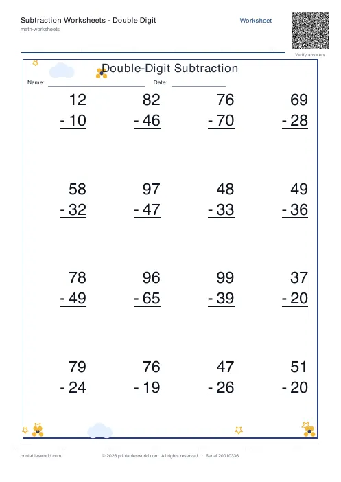 Free printable subtraction Worksheets — Double Digit PDF — sheet 9