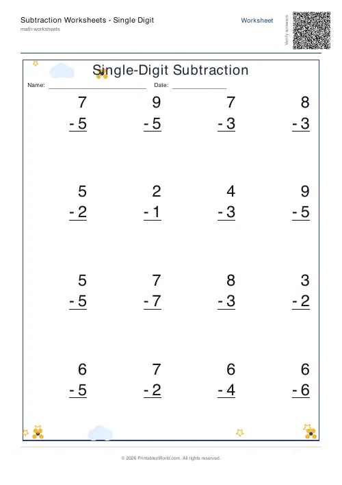 Free printable subtraction worksheet — Standard — PDF download