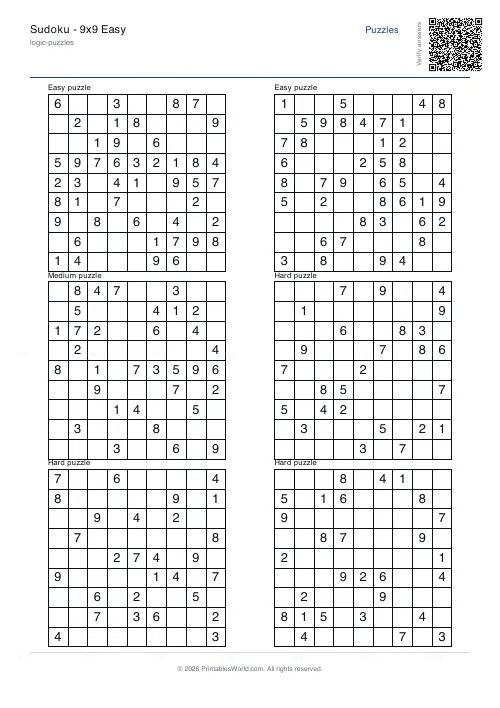 Free printable sudoku puzzle (Mixed, with answer key), PDF download