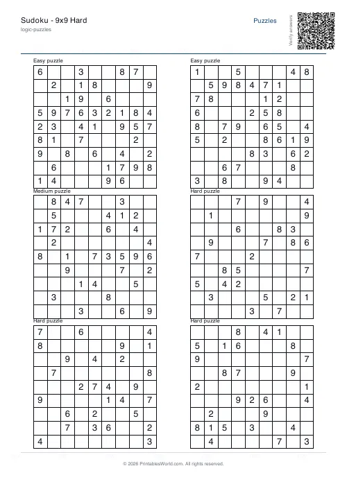 Free printable sudoku puzzle — Mixed, with answer key — PDF download