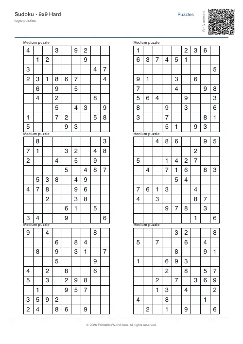 Free printable sudoku puzzle — Medium — PDF download