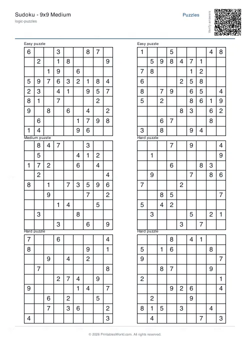 Free printable sudoku puzzle (Mixed, with answer key), PDF download