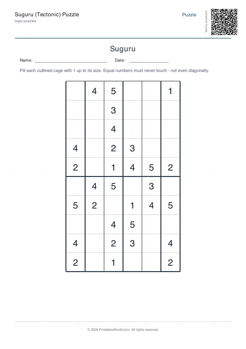 Free printable suguru puzzle (Easy), PDF download