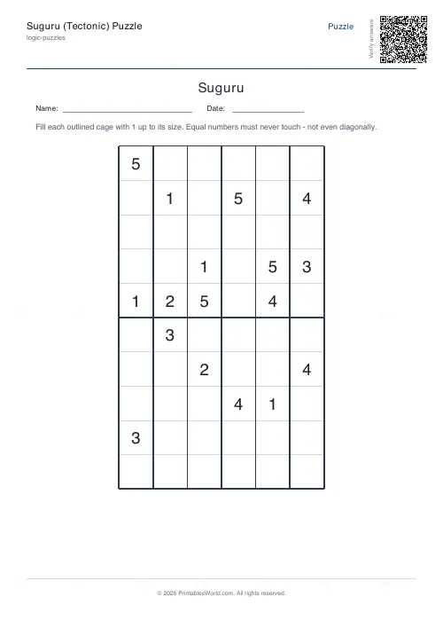 Free printable suguru puzzle (Hard, with answer key), PDF download